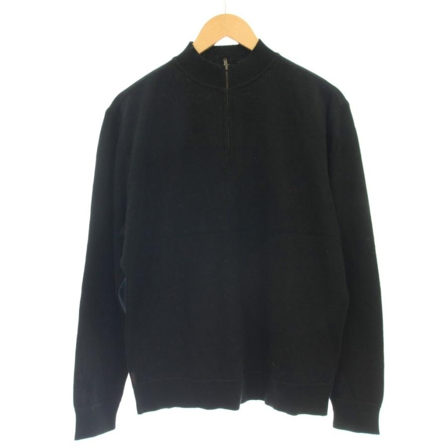 パパス Papas ハーフジップ リネン混 コットン ニット 長袖 M 黒 