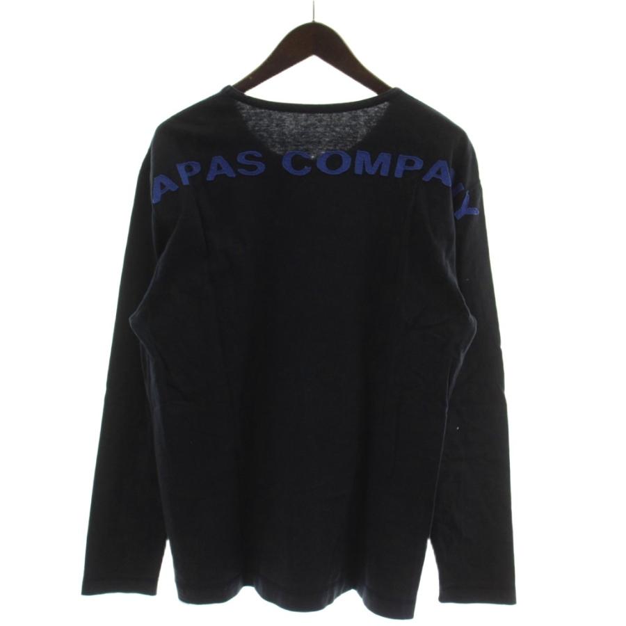 パパス Papas Tシャツ L 黒 ブラック 長袖 ロゴプリント ラウンド 