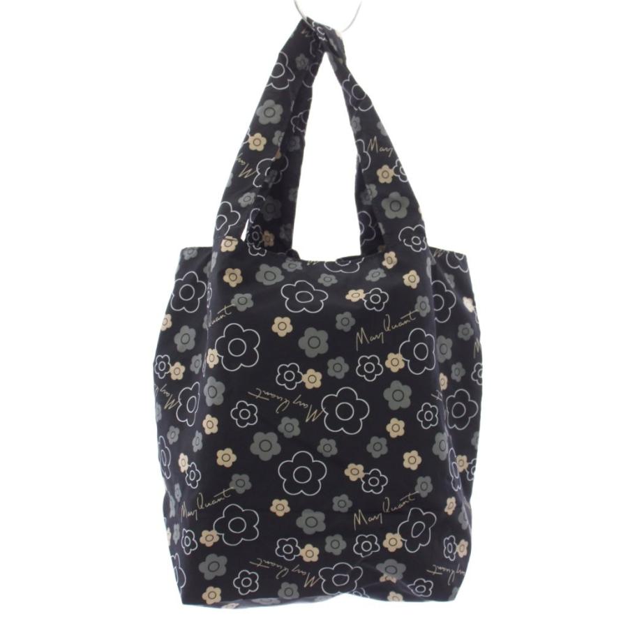 マリークワント MARY QUANT トートバッグ エコバッグ 花柄 ナイロン 黒