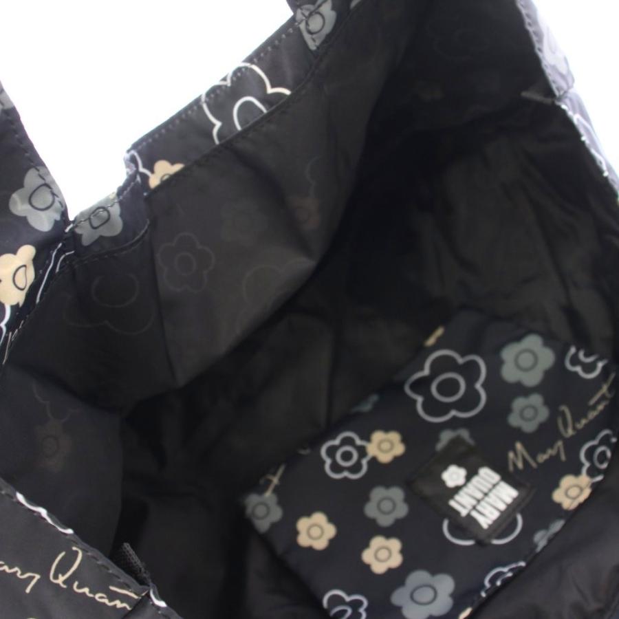 マリークワント MARY QUANT トートバッグ エコバッグ 花柄 ナイロン 黒