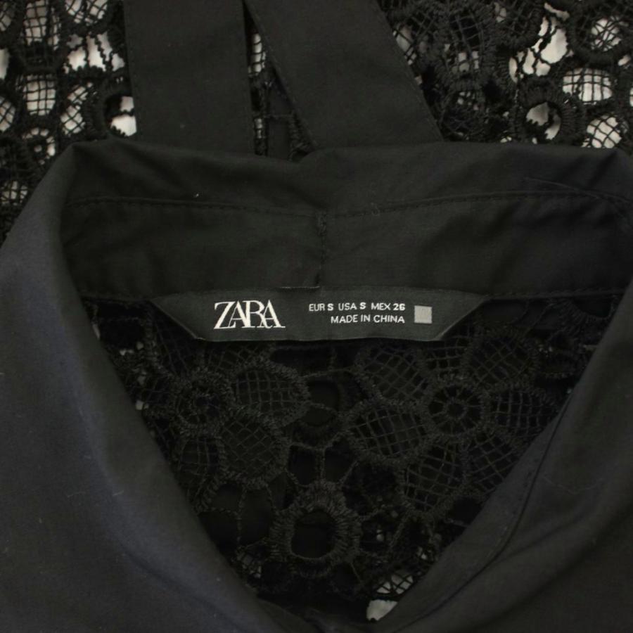 ZARA（ザラ） シャツ ブラウス S 黒 ブラック 長袖 花柄レース 