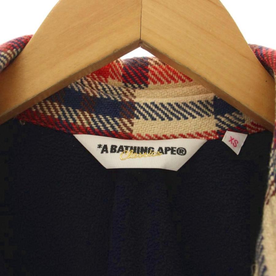 アベイシングエイプ A BATHING APE 復刻 CPOジャケット チェック柄 XS 赤 ベージュ /BM メンズの画像