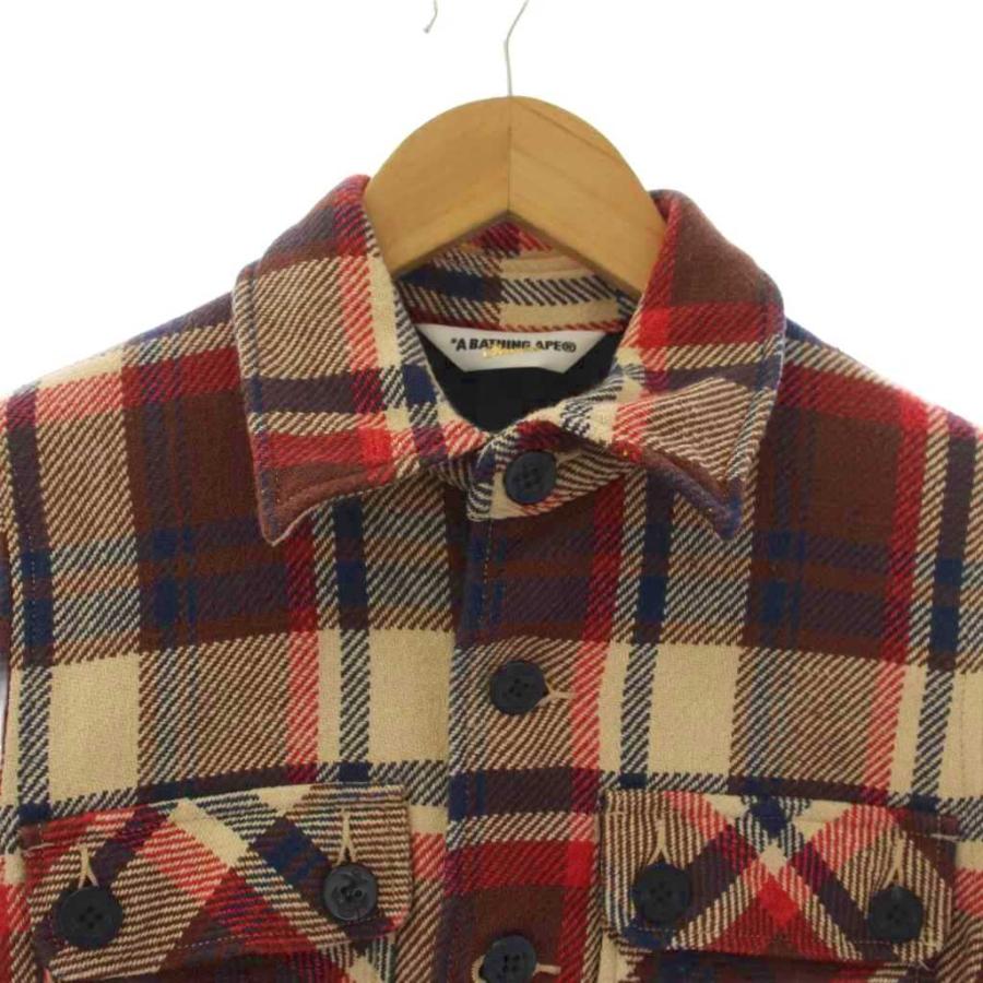 アベイシングエイプ A BATHING APE 復刻 CPOジャケット チェック柄 XS 赤 ベージュ /BM メンズの画像