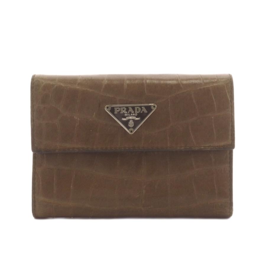 PRADA HANDOBAG 三角プレート レザー A4可ブラウン PRADA（プラダ） 三角プレート トライアングルロゴ 財布 3つ折り 小銭