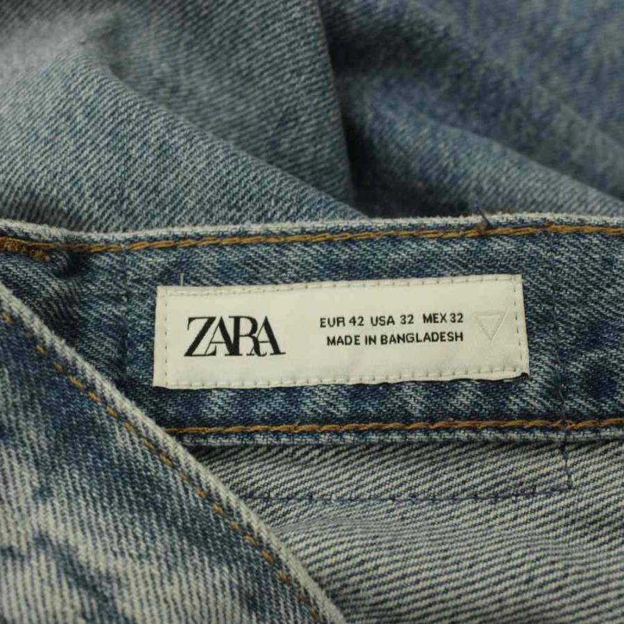 ZARA（ザラ） デニム ジーンズ 42 水色 ライトブルー 無地 ボタン