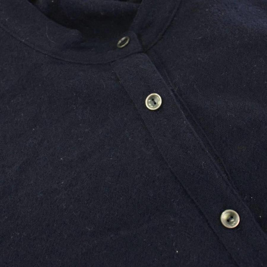 美品 レリアン 13＋サイズ バンドカラーコットンシャツワンピース 楊柳生地 紺 レリアン Leilian シャツワンピース ロング マキシ 長袖 バンドカラー