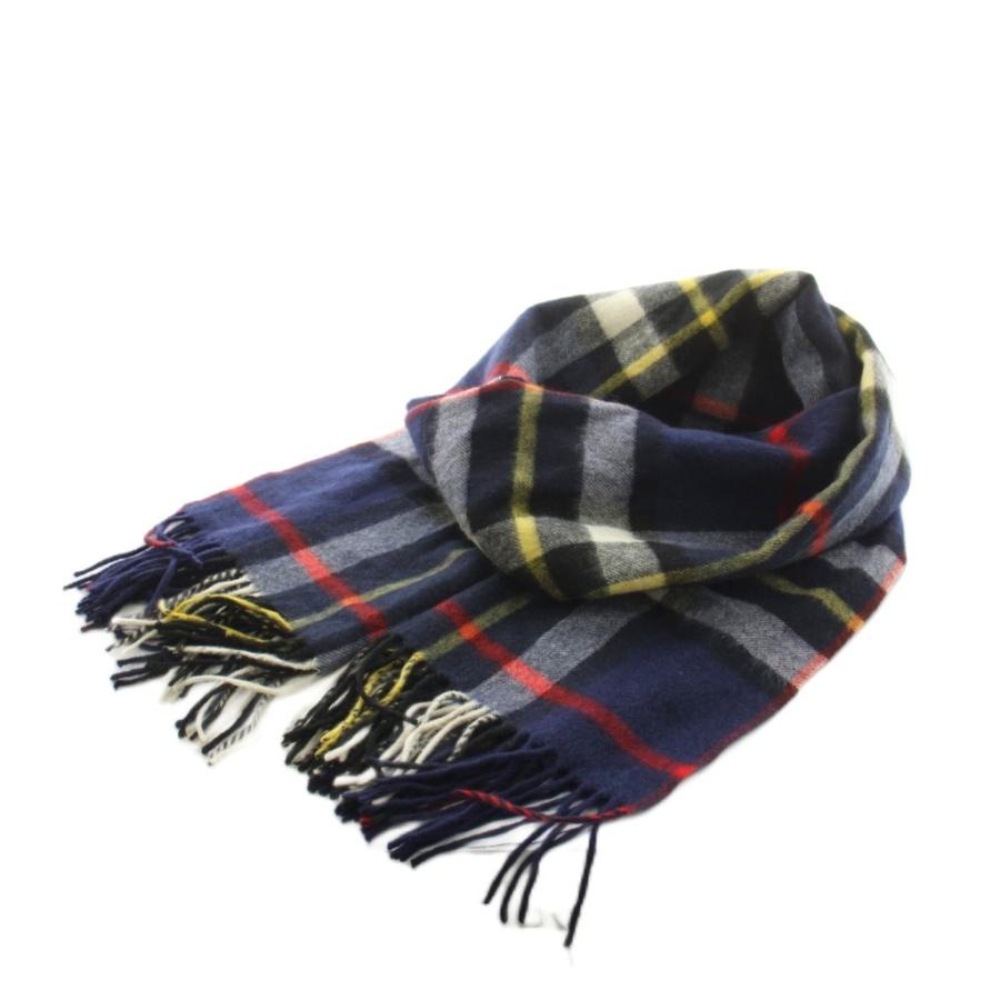 ツイードミル TWEEDMILL マフラー フリンジ チェック柄 ウール 紺