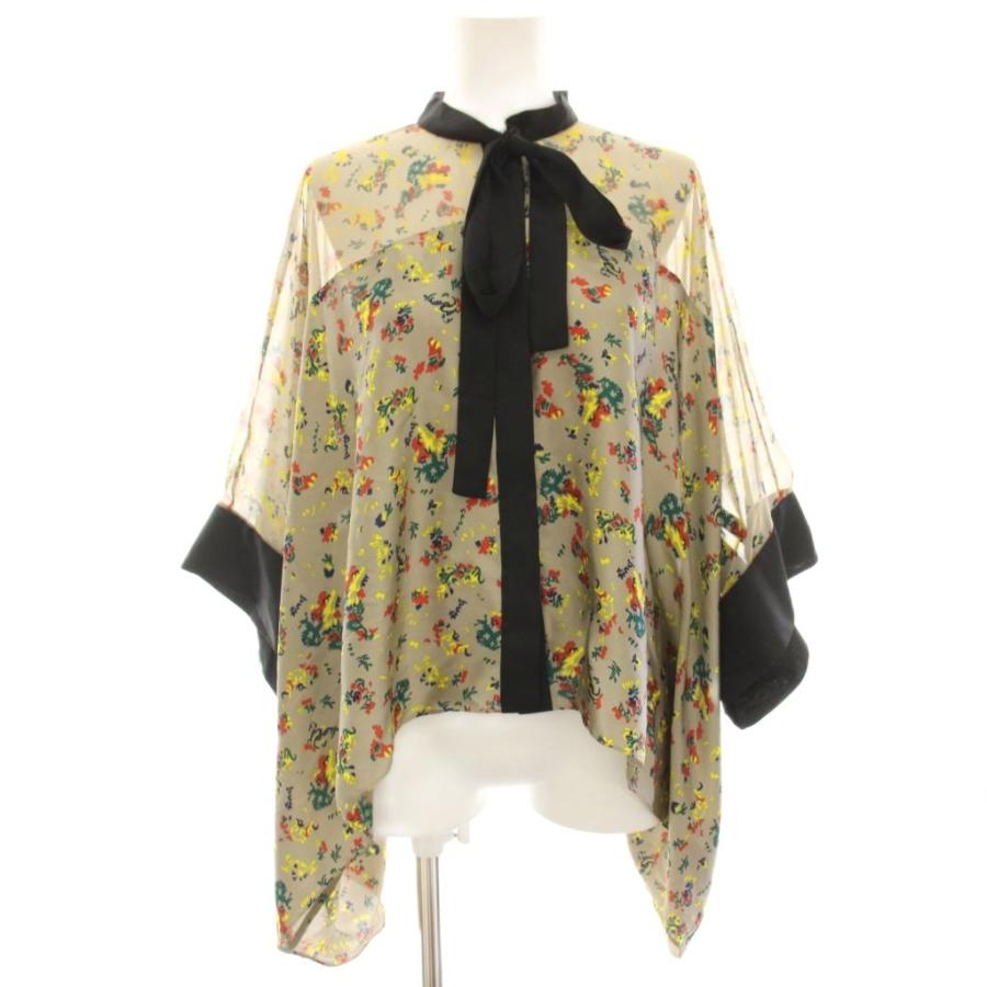 サカイ sacai 花柄 ボウタイブラウス シャツ プリント 七分袖 シアー 