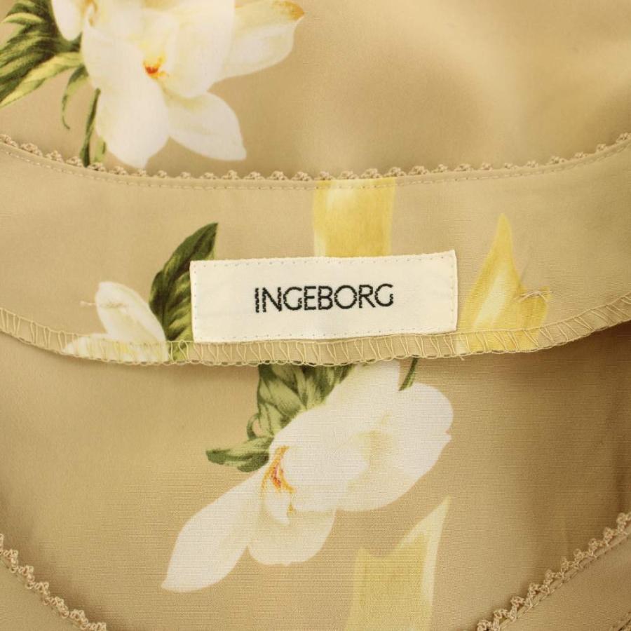 インゲボルグ INGEBORG シャツ ブラウス 長袖 花柄 リボン ベージュ 緑 