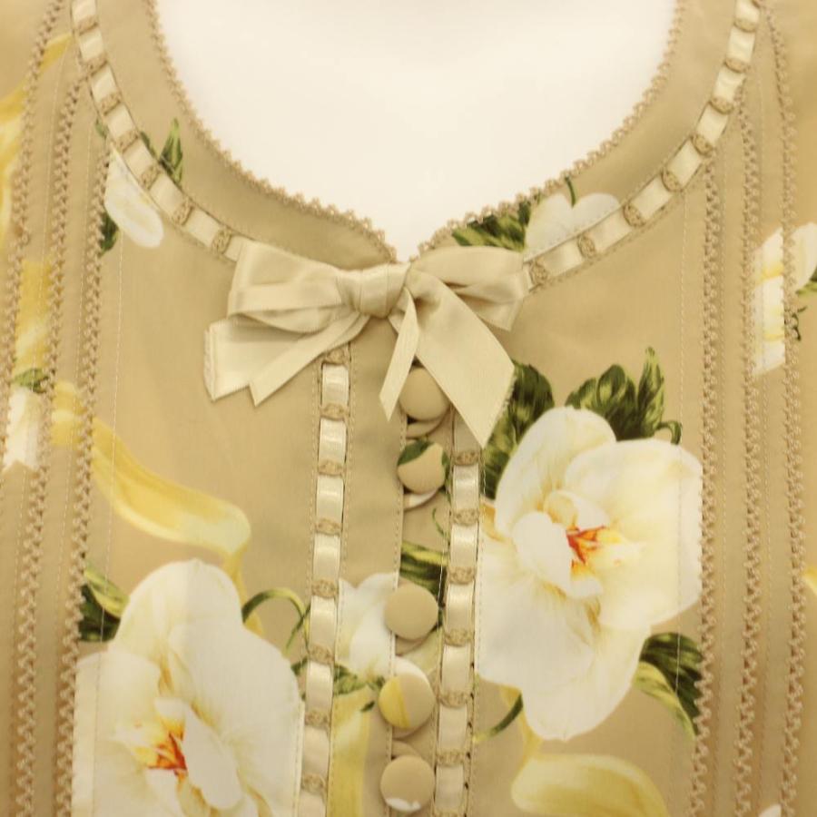 インゲボルグ INGEBORG シャツ ブラウス 長袖 花柄 リボン ベージュ 緑