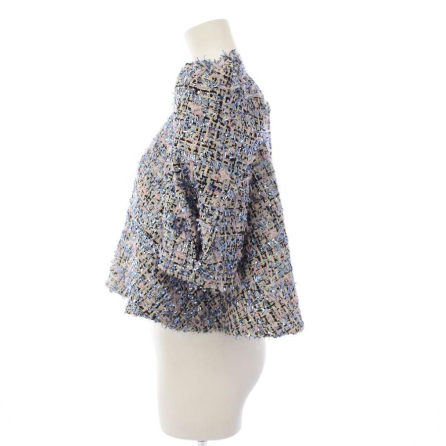 未使用品 マイラン Volume Sleeve A-Line Tweed 2Way Tops ボリュームスリーブ Aライン ツイードジャケット ノーカラー F マルチカラーの画像