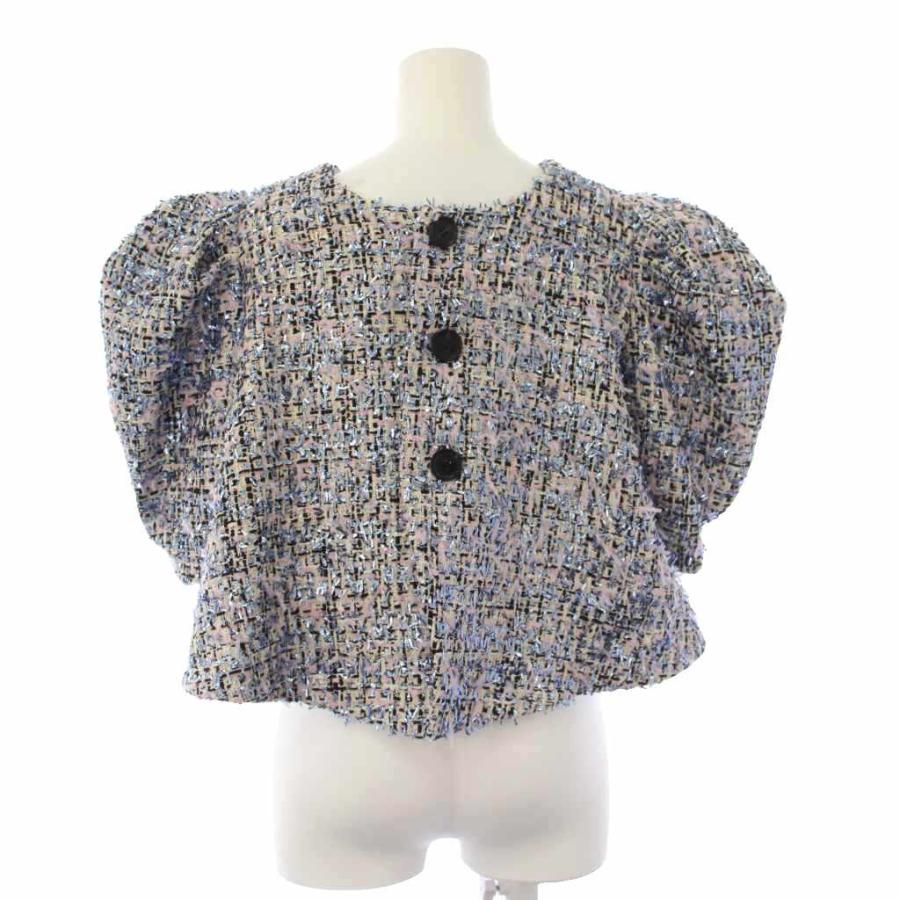 未使用品 マイラン Volume Sleeve A-Line Tweed 2Way Tops ボリュームスリーブ Aライン ツイードジャケット ノーカラー F マルチカラーの画像