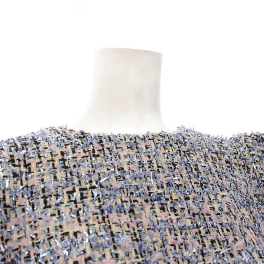 未使用品 マイラン Volume Sleeve A-Line Tweed 2Way Tops ボリュームスリーブ Aライン ツイードジャケット ノーカラー F マルチカラーの画像