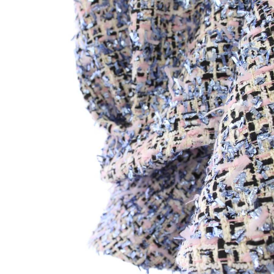 未使用品 マイラン Volume Sleeve A-Line Tweed 2Way Tops ボリュームスリーブ Aライン ツイードジャケット ノーカラー F マルチカラーの画像