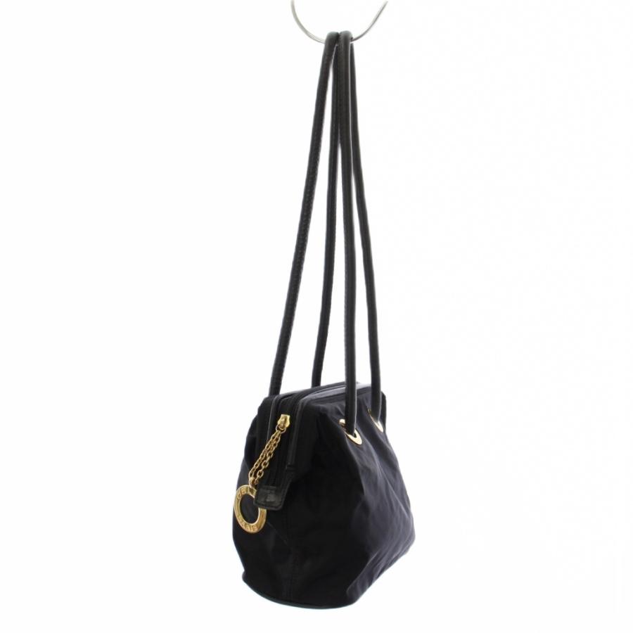 良品 セリーヌ ナイロン×レザー ワンショルダー バッグ ゴールド金具 黒 CELINE（セリーヌ） ショルダーバッグ ナイロン レザー 黒 /BM □OH