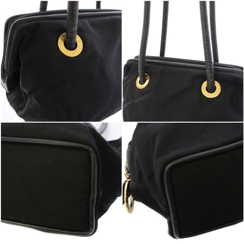 良品 セリーヌ ナイロン×レザー ワンショルダー バッグ ゴールド金具 黒 CELINE（セリーヌ） ショルダーバッグ ナイロン レザー 黒 /BM □OH