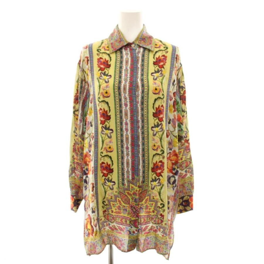 ETRO（エトロ） ロングシャツ ブラウス 長袖 花柄 絹 シルク混 38 黄緑 