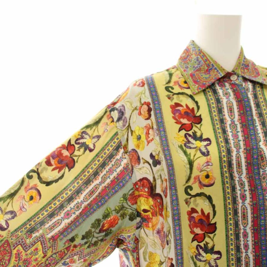 ETRO（エトロ） ロングシャツ ブラウス 長袖 花柄 絹 シルク混 38 黄緑