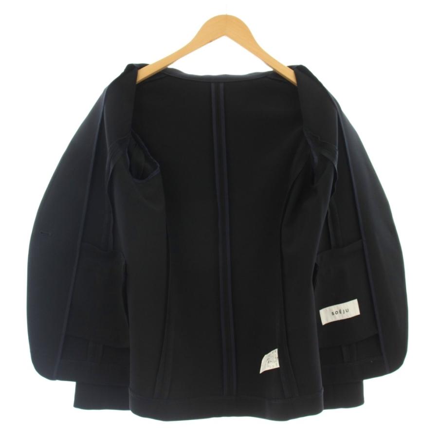 ソージュ SOEJU ストレッチファイン ノーカラージャケット L ネイビー