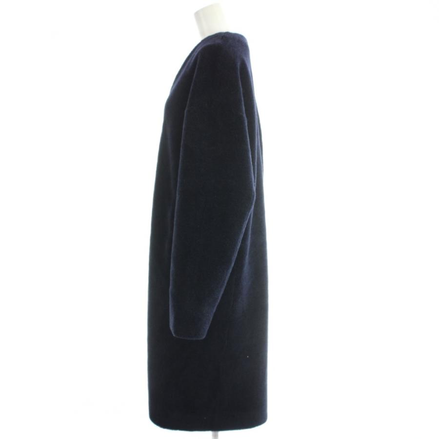 ソージュ SOEJU wool boa zip coat ノーカラーコート ロング ボア 紺 