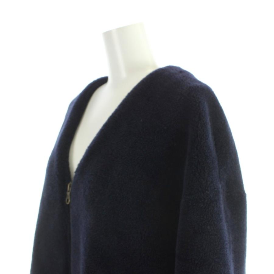 ソージュ SOEJU wool boa zip coat ノーカラーコート ロング ボア 紺 
