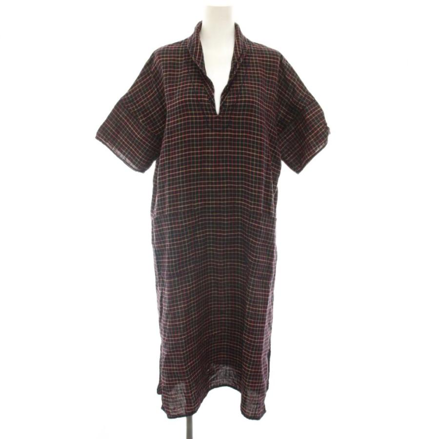ホームスパン homspun シャツワンピース ロング 半袖 チェック柄 麻 