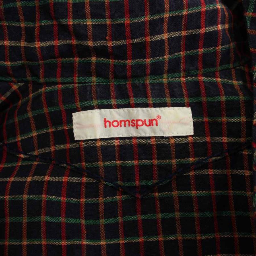 ホームスパン homspun シャツワンピース ロング 半袖 チェック柄 麻 
