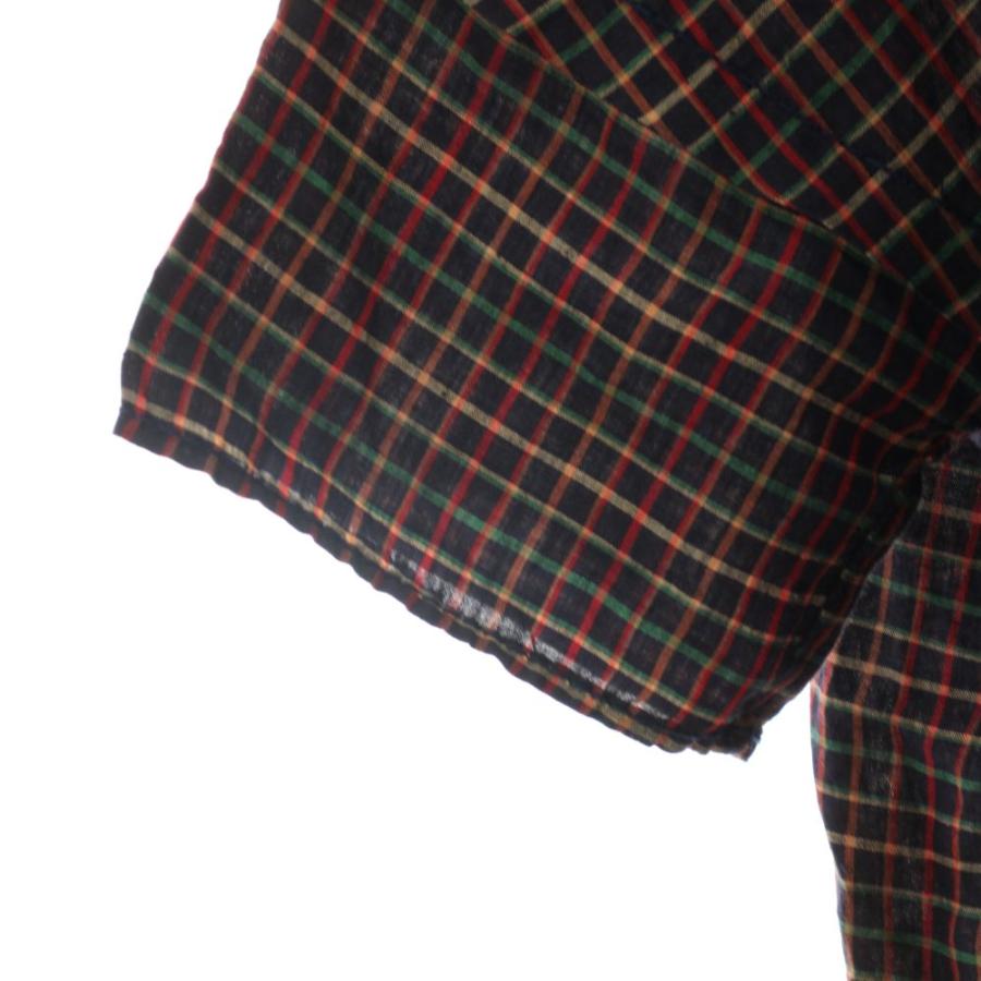ホームスパン homspun シャツワンピース ロング 半袖 チェック柄 麻 