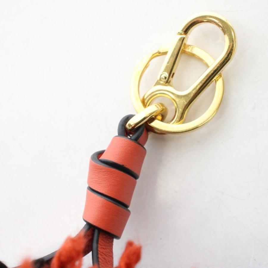 LOEWE レザーキーリング 赤 LOEWE（ロエベ） ポンポンチャーム キーリング キーホルダー 赤 黒