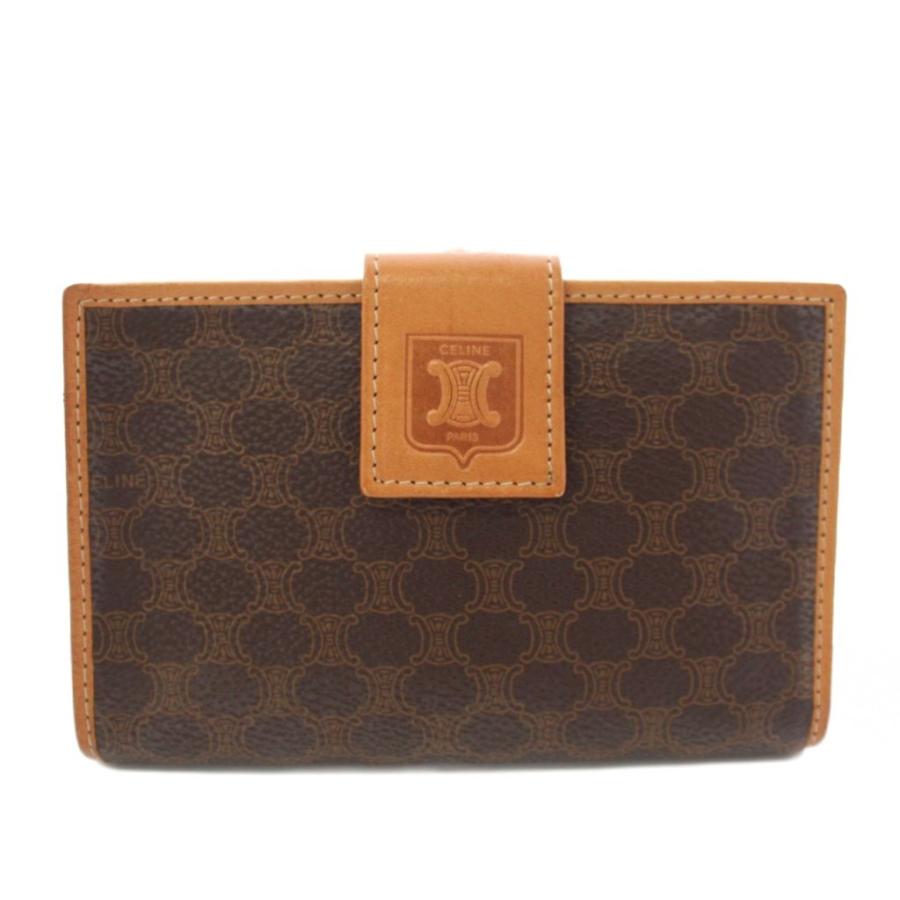 CELINE セリーヌ マカダム柄 がま口二つ折り財布 レディース ブラウン CELINE（セリーヌ） マカダム がま口 二つ折り財布 茶 ブラウン /TK 49