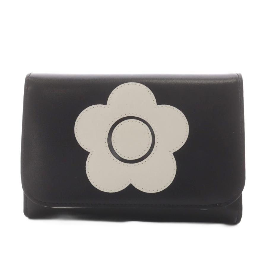 マリークワント MARY QUANT 財布 二つ折り 小銭入れ 黒 ブラック 白