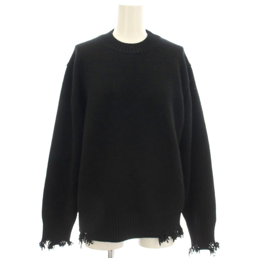 美品/25年モデル☆ロエフ　5ゲージダメージニットプルオーバー　0　ブラック LOEFF ロエフ 5ゲージ ダメージ加工 ニット ウール セーター 長袖 0 黒