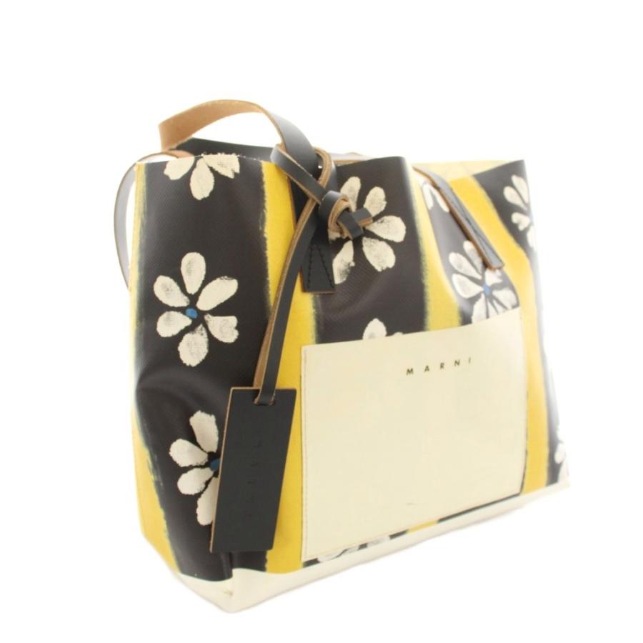 MARNI（マルニ） トートバッグ PVCレザー 花柄 ロゴチャーム 黒 