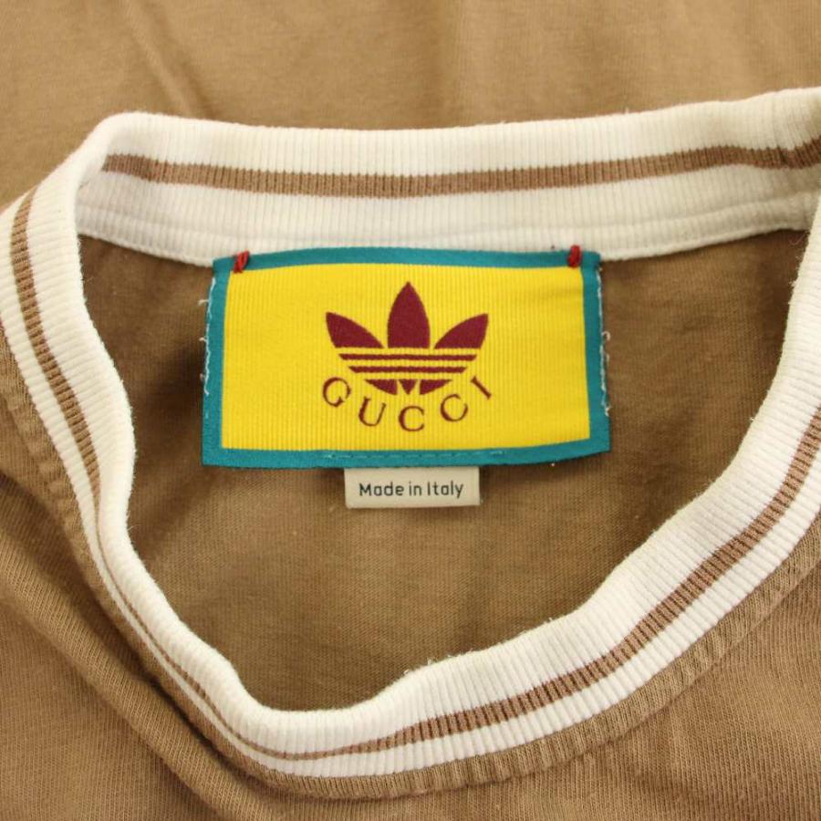GUCCI - GUCCI(グッチ) 半袖Tシャツ サイズS レディース - 723405 XJE2D ブラウン×アイボリー クルーネック/コラボ/タグ取れかけ GUCCI（グッチ） アディダスオリジナルス Tシャツ カットソー クルー