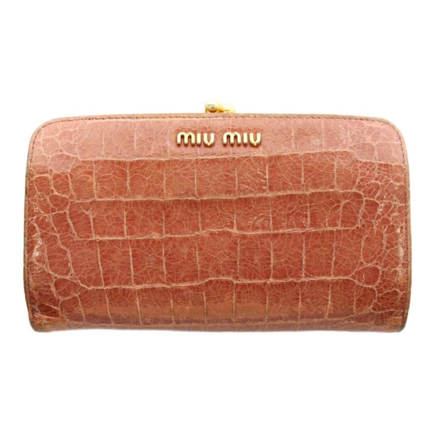 miu miu（ミュウミュウ） 財布 二つ折り 小銭入れ がま口 型押し