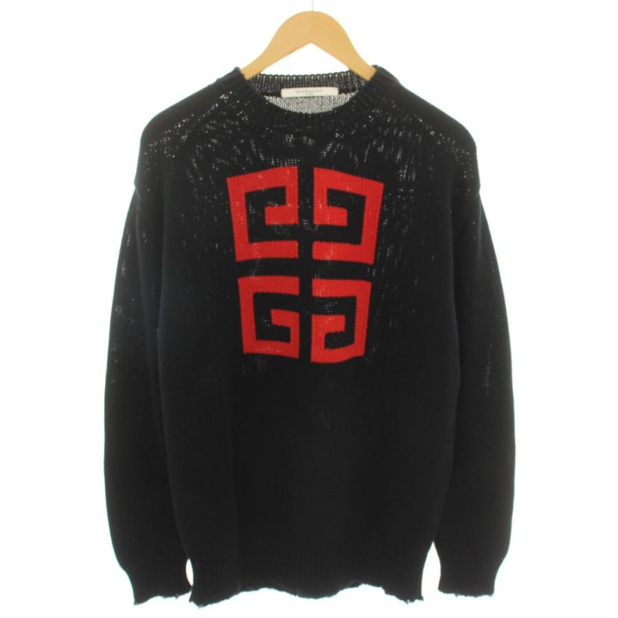 【再！お値下げ】Givenchy ロゴニットセーター 黒/赤　サイズXS ジバンシィ GIVENCHY 4Gロゴセーター 4G Logo Sweater ニット ダメージ
