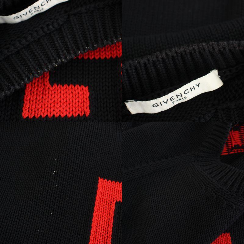 【再！お値下げ】Givenchy ロゴニットセーター 黒/赤　サイズXS ジバンシィ GIVENCHY 4Gロゴセーター 4G Logo Sweater ニット ダメージ