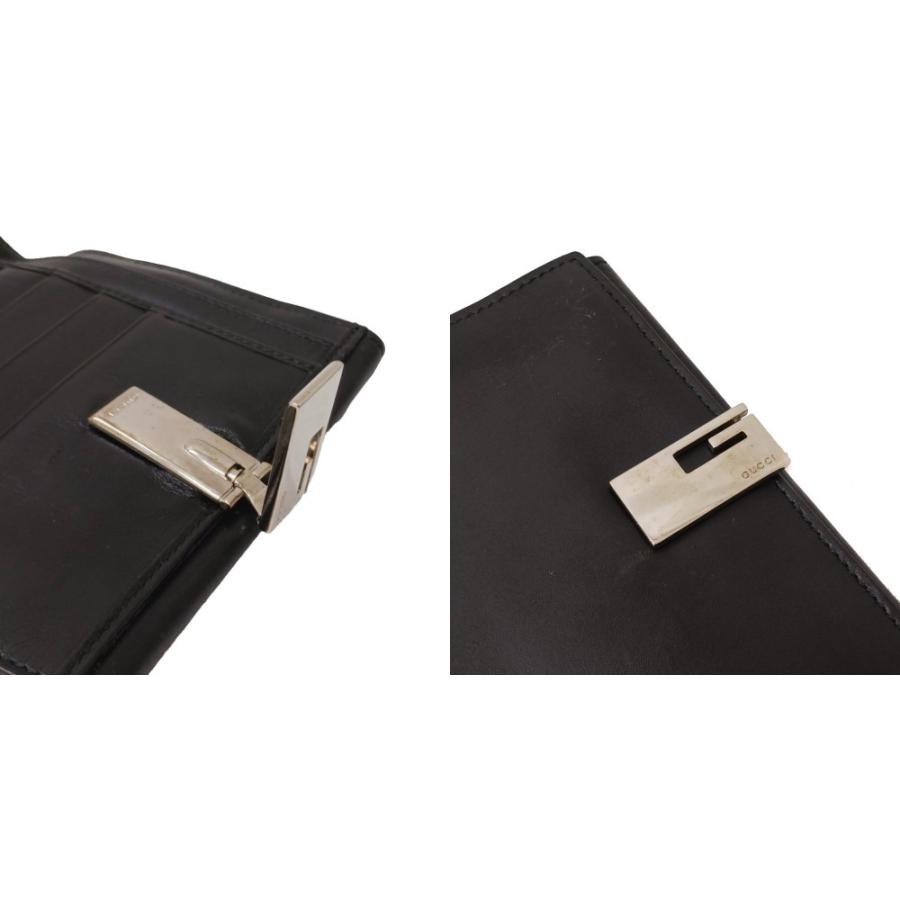 GUCCI（グッチ） GUCCI Gクリップ レザー 二つ折り財布 黒 ブラック