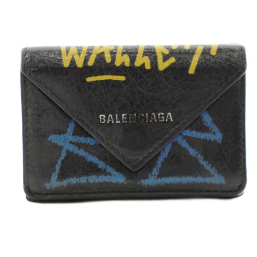 バレンシアガ ペーパーミニウォレット グラフィティ 三つ折り財布 レザー 黒 BALENCIAGA（バレンシアガ） グラフィティ ペーパーミニウォレット 三