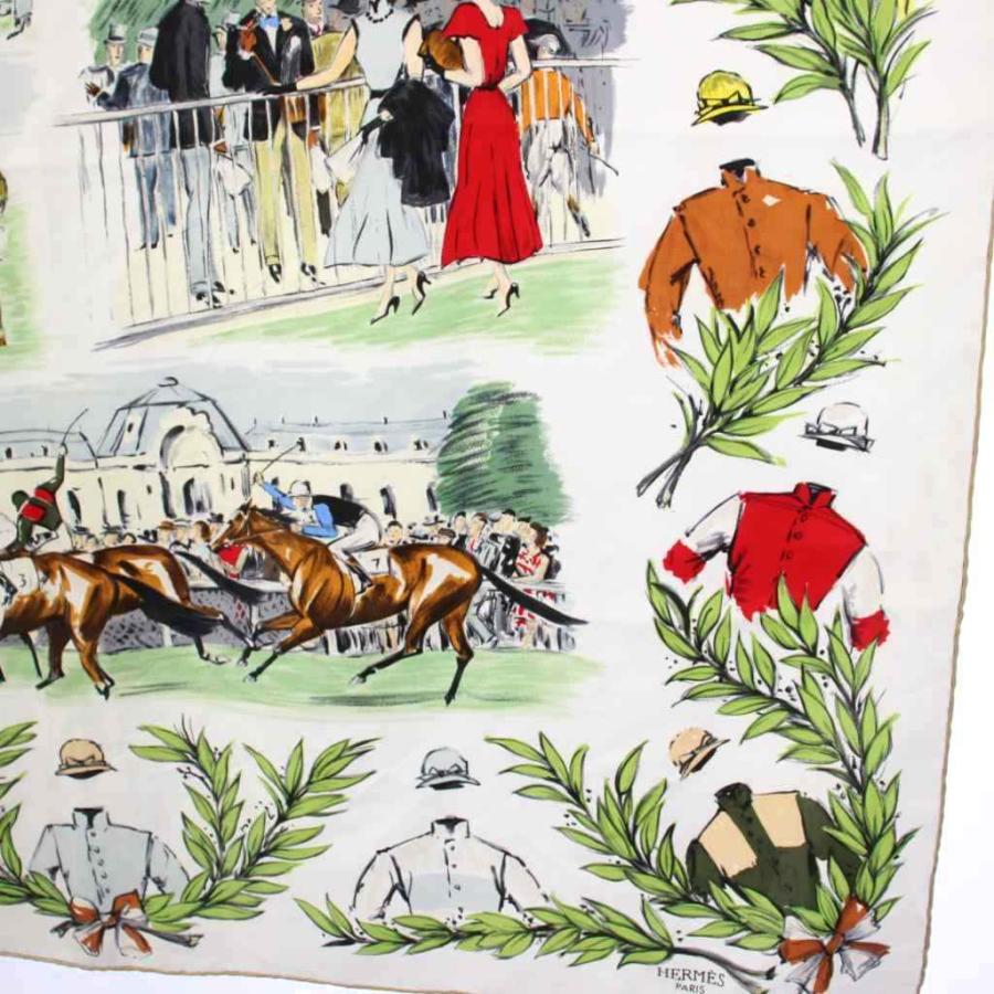 美品 エルメスHERMÈS シャンティイ CHANTILLY競馬場 シルクシャツ HERMES（エルメス） スカーフ カレ90 CHANTILLY シャンティイ 競馬場