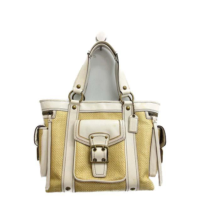 コーチ COACH かごバッグ ハンド トート レザー 白 ベージュ M05K /TU