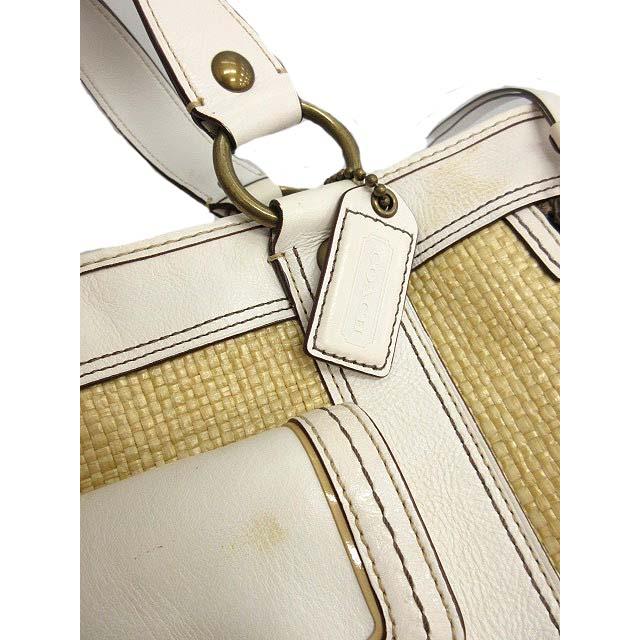 コーチ COACH かごバッグ ハンド トート レザー 白 ベージュ M05K /TU