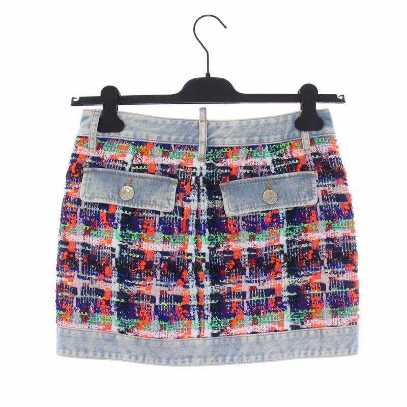 未使用品 ディースクエアード DSQUARED2 ツイード デニム 切替 タイト  