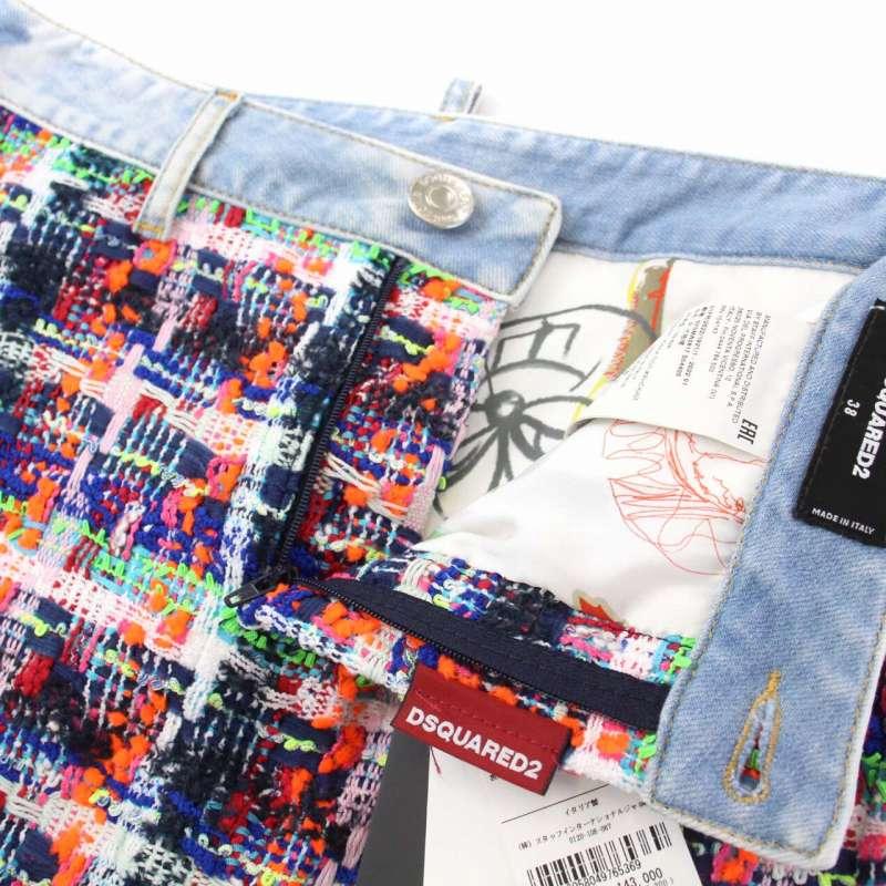 未使用品 ディースクエアード DSQUARED2 ツイード デニム 切替 タイト 