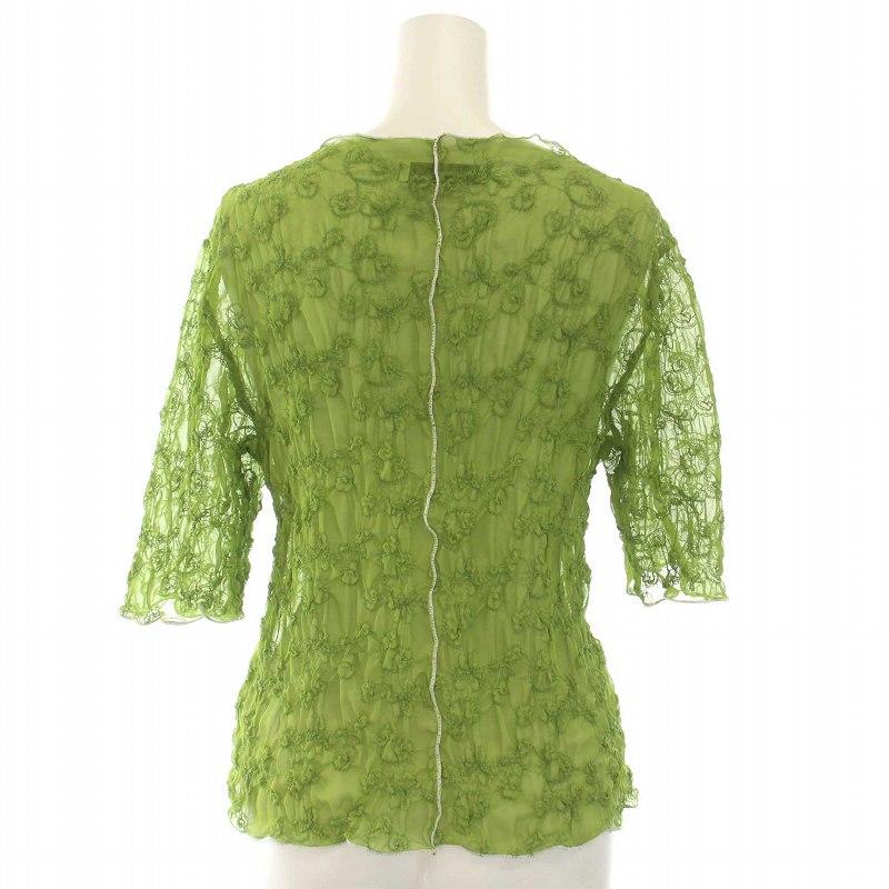 ミューラル MURRAL シアーカットソー シースルー 刺繍 半袖 1 S 緑  