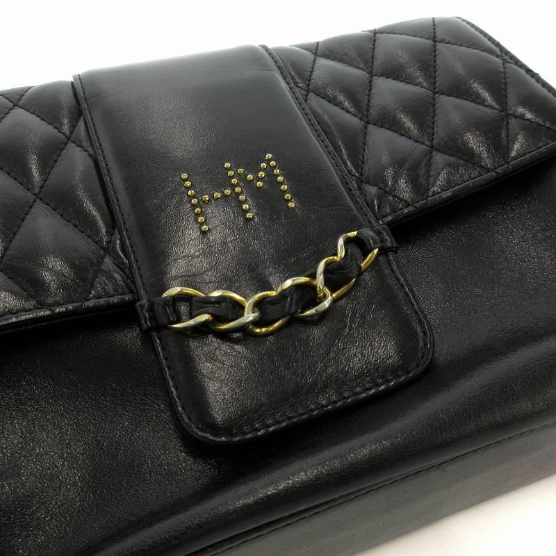 ハナエモリ HANAE MORI ハンドバッグ ポシェット ロゴ金具 黒 ハナエモリ HANAE MORI ハンドバッグ ポシェット ロゴ金具 黒