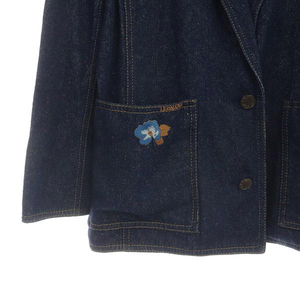 レオナール LEONARD テーラードジャケット デニム シルク 2B 刺繍 九分