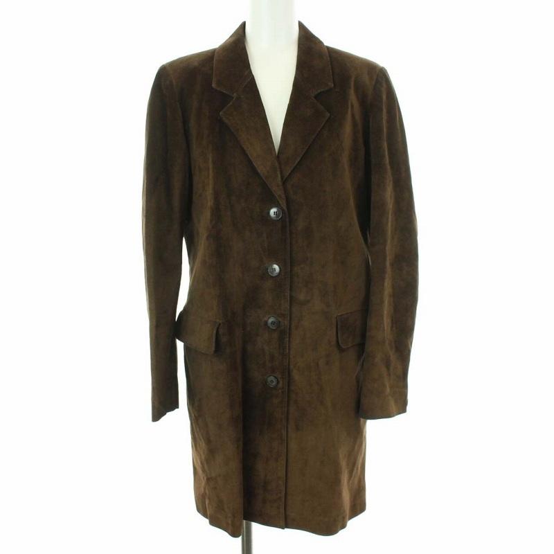 中古 アニエスベー Agnes B スペシャル Special チェスターコート レザーコート ミドル アウター ピッグレザー 茶 ブラウン レディース 本命ギフト