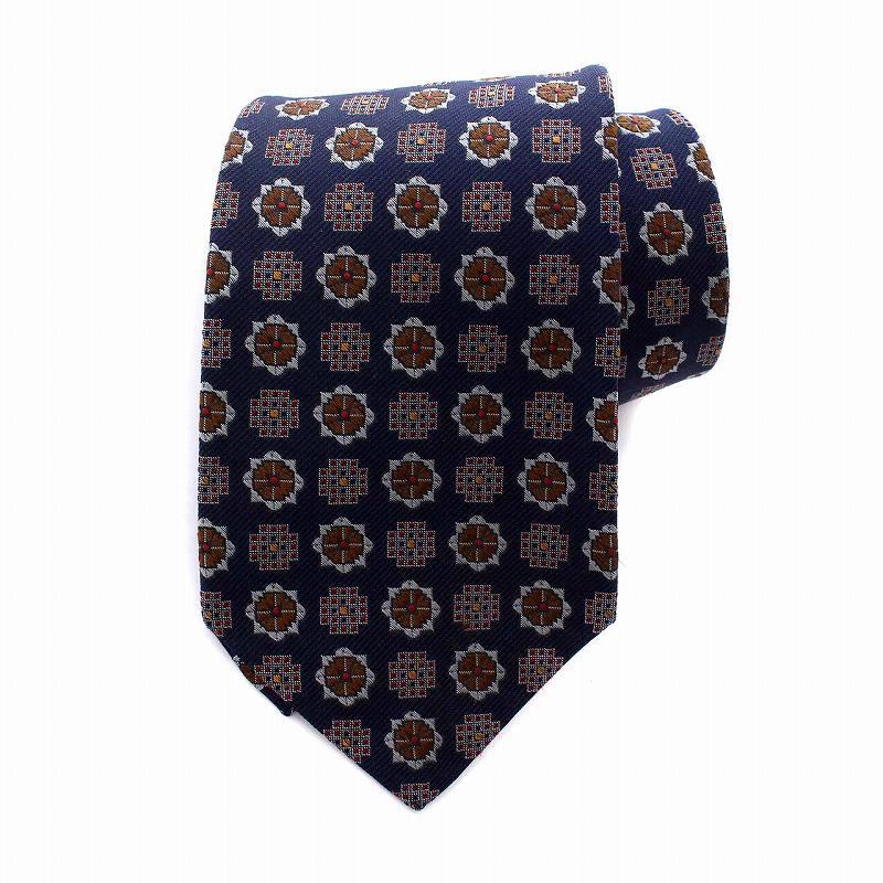 シャネル CHANEL ネクタイ シルク 総柄 紺 ネイビー 茶 /YM □GY □OH