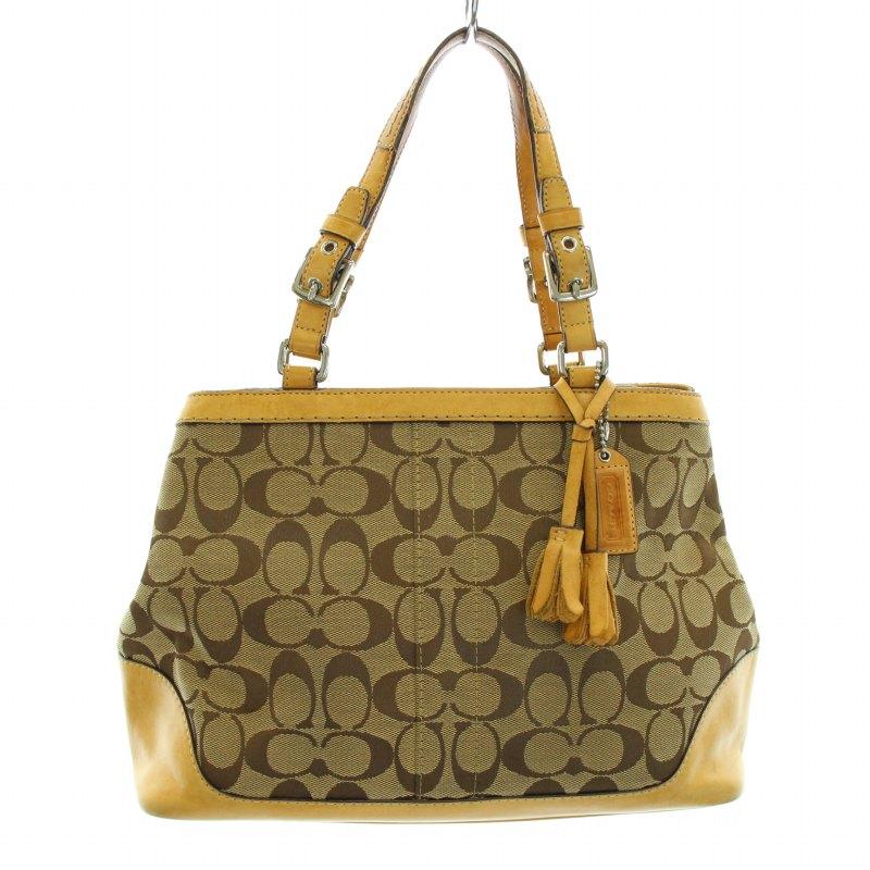 コーチ COACH ハンドバッグ シグネチャー タッセル キャンバス レザー